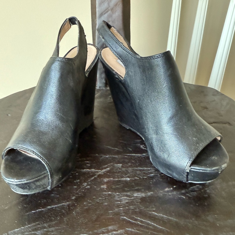 Steve Madden Black Peep-Toe Wedges